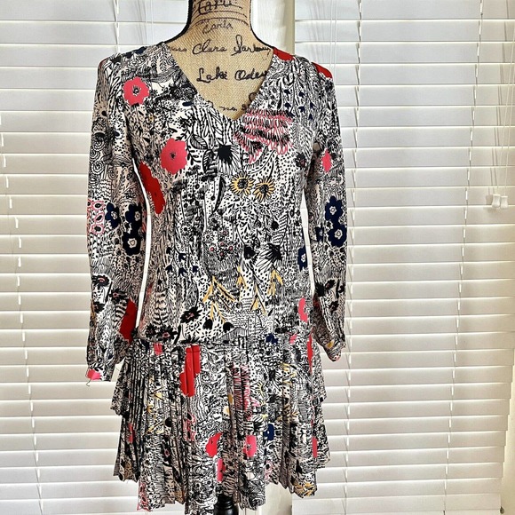 Plenty by Tracy Reese Petite XX-Small Floral Botanical Pleated Print Shift Dress - Picture 4 of 15